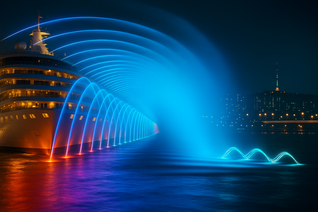 Digital fountain installation on luxury cruise ship in Cyprus by Himalaya Music Fountain